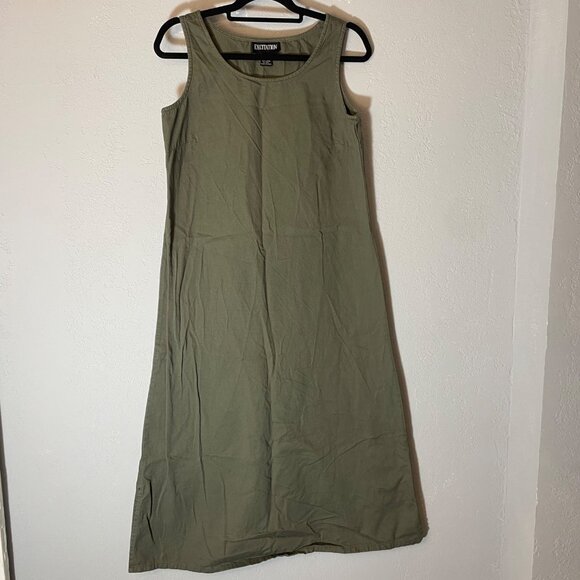 VTG Excitation 90s Olive Green Grunge Cotton Maxi Dress Sz M - Picture 1 of 4